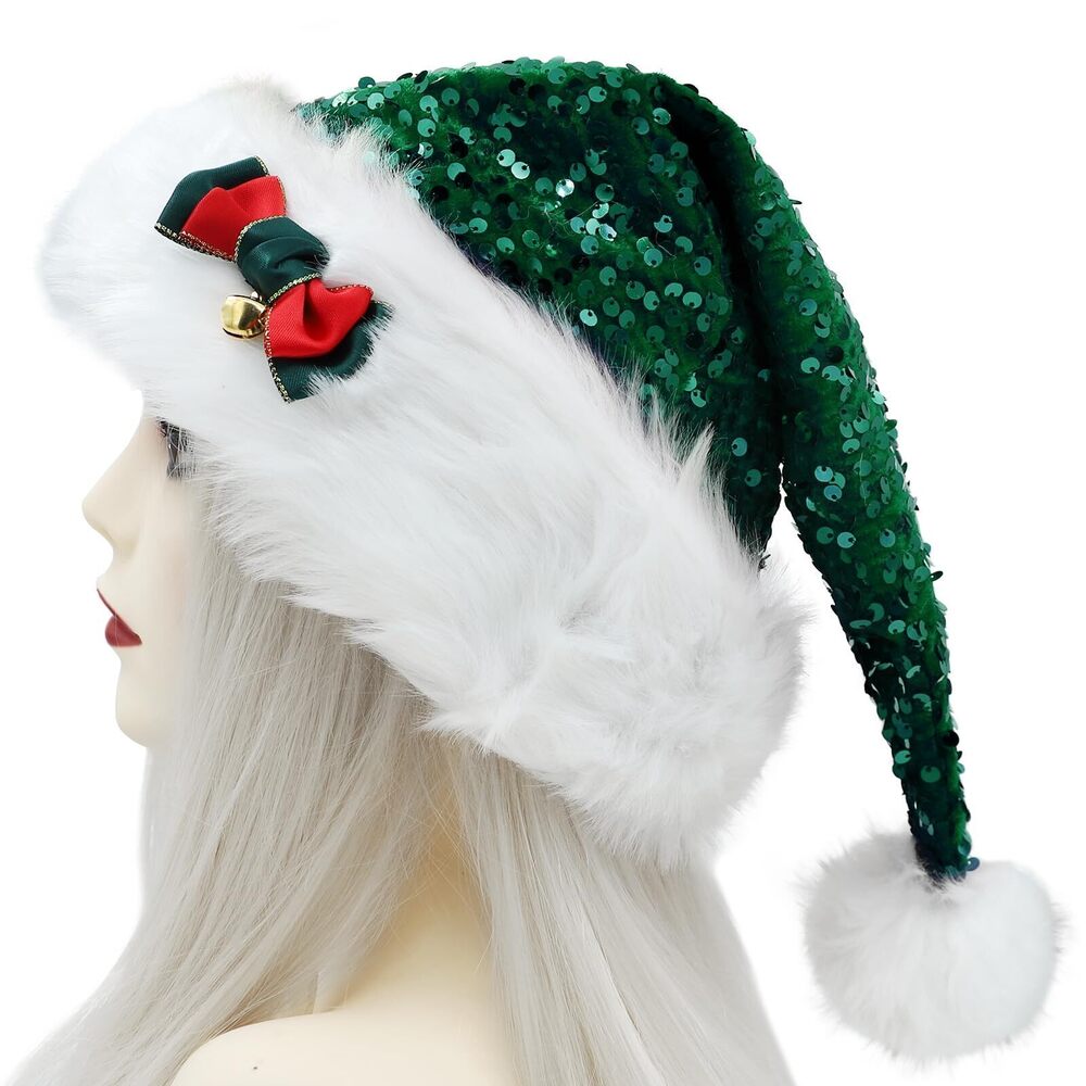 2375 Sequin Santa Hat, Thickened Double-Layer Soft Velvet Fabric, Christmas